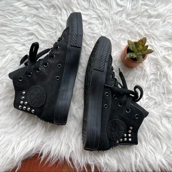 Converse Shoes Converse Black Suede With Silver Studs High